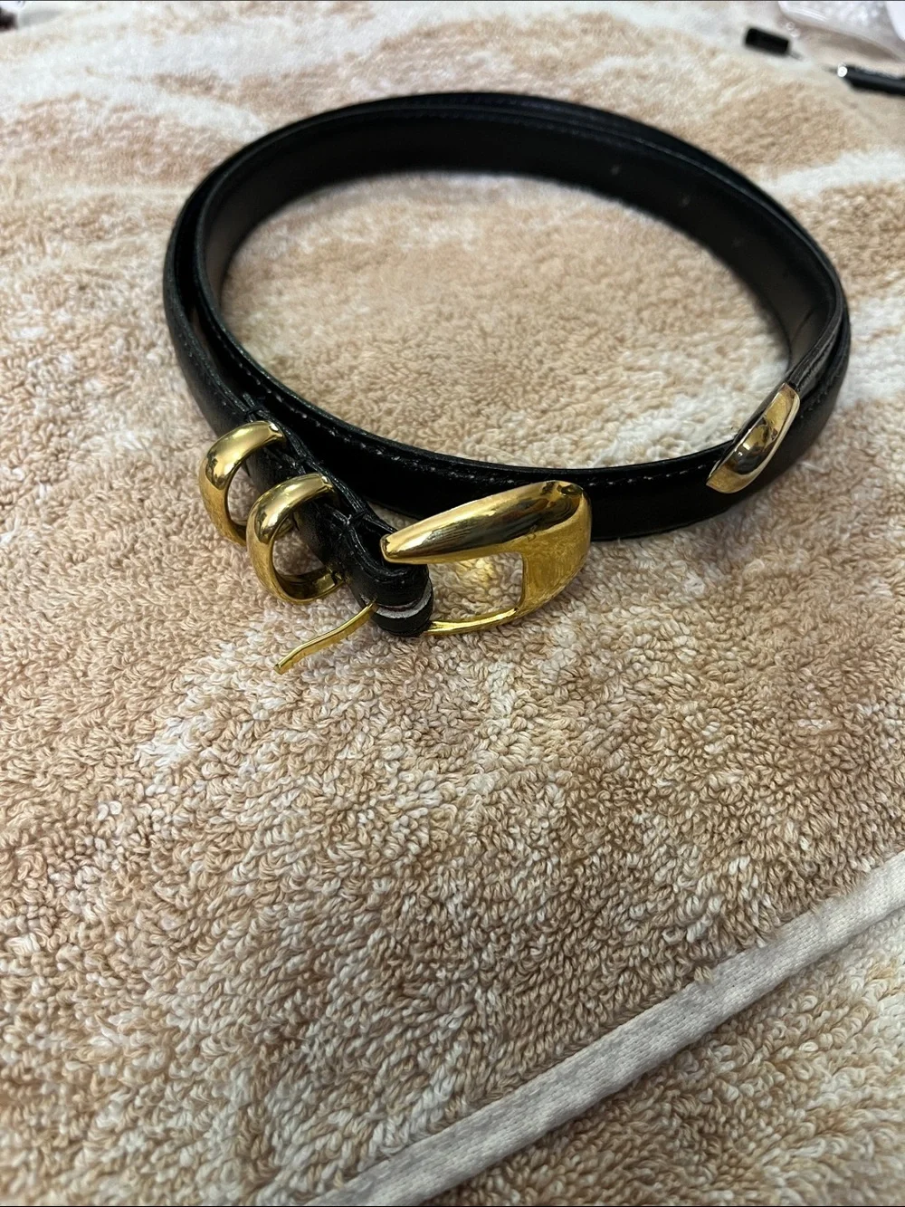 Classic Black Leather Belt with Gold Buckle